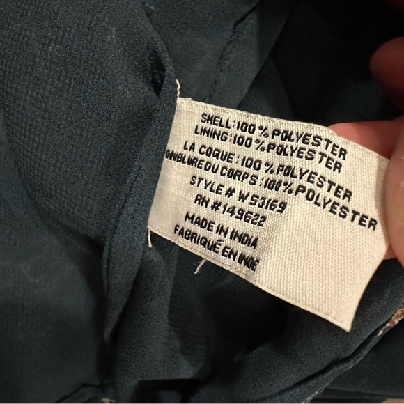 Walter Baker Peasant Top Blue Green Floral Mock Wrap Peplum Hem Boho Shirt M - Picture 6 of 7